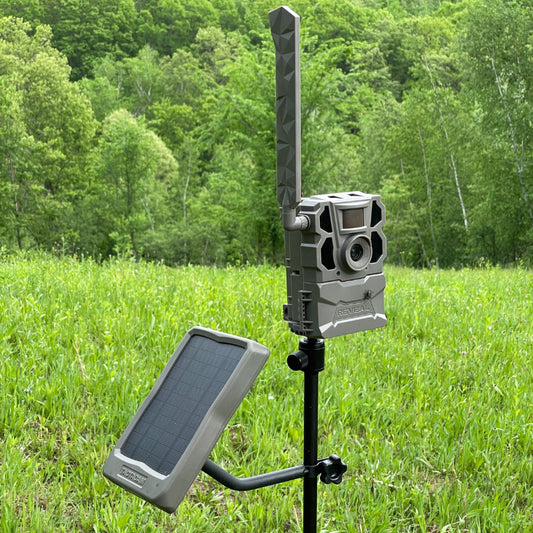 Tactacam Reveal R-ACS-V1 Adjustable Trail Camera Stake Mount Showing Solar Panel