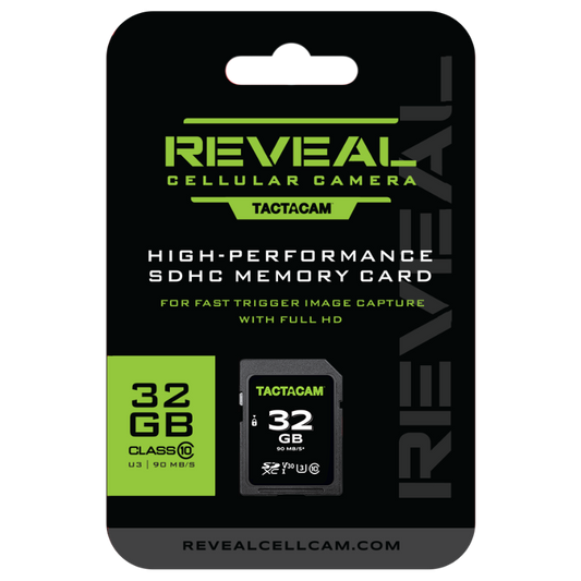 Tactacam Reveal FS32GB SD Card, SDHC, Class 10, U3, Showing Packaging