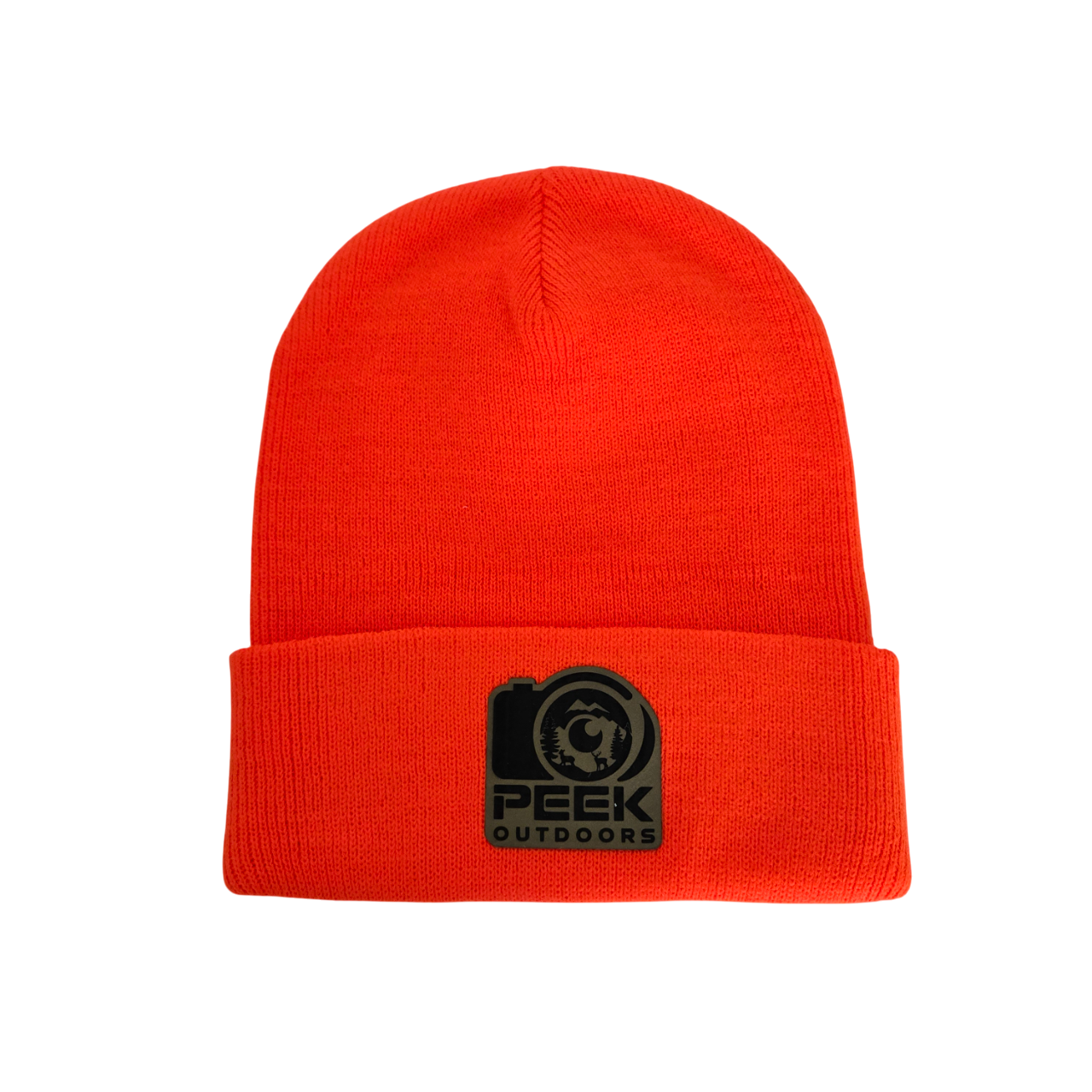 Peek Outdoors Beanie, Blaze Orange, Leather Patch