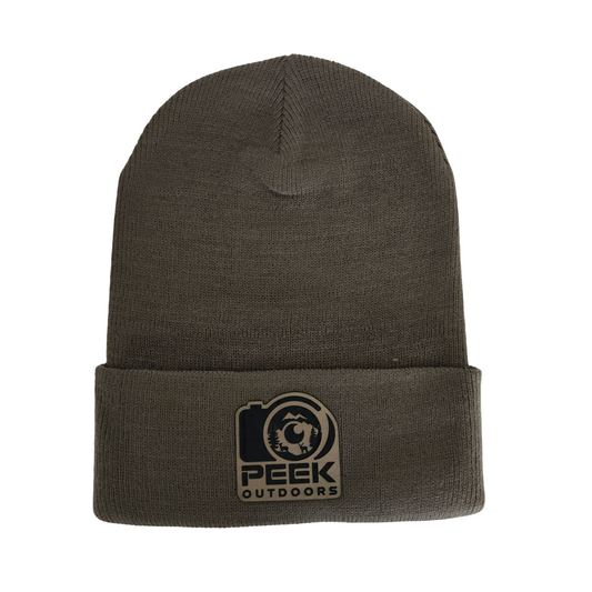 Peek Outdoors Beanie, Loden, Leather Patch