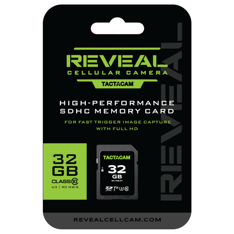 Tactacam Reveal FS32GB SD Card, SDHC, Class 10, U3, Showing Packaging